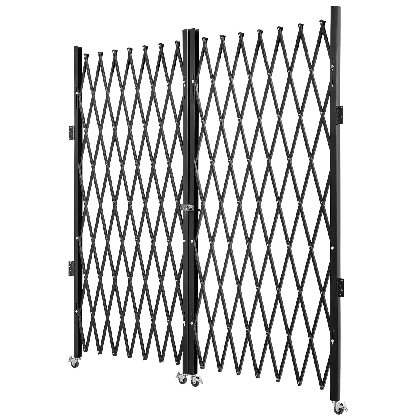 VEVOR Double Folding Security Gate, 87" H x 150" W Folding Door Gate, Steel Accordion Security Gate, Flexible Expanding Security Gate, 360° Rolling Barricade Gate, Scissor Gate or Door with Keys