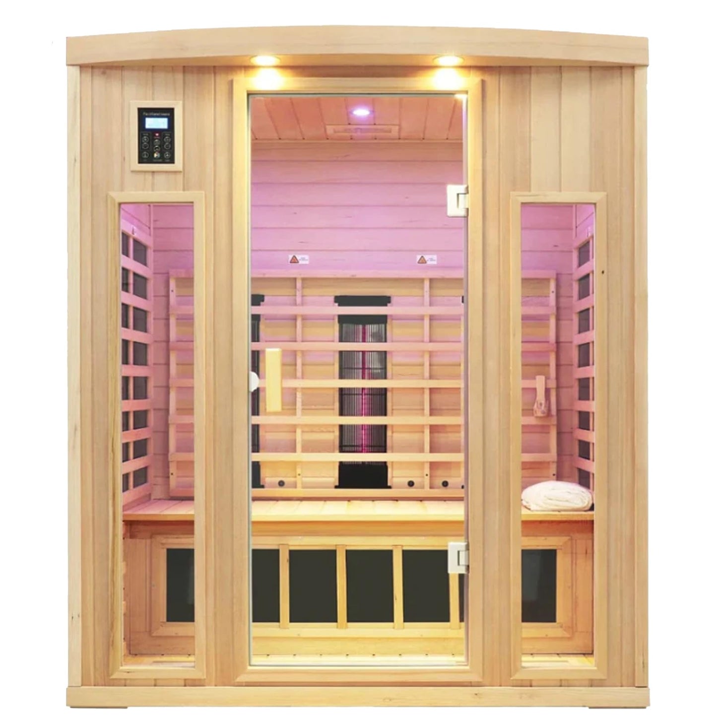 KUNSANA Ceramic Infrared Sauna 3 Person, Infrared Saunas for Home, Low EMF Far Infrared Sauna, Indoor Home Sauna Spa, Hemlock Wooden Sauna with Bluetooth Speaker, Chromotherapy Lamp, 2050W