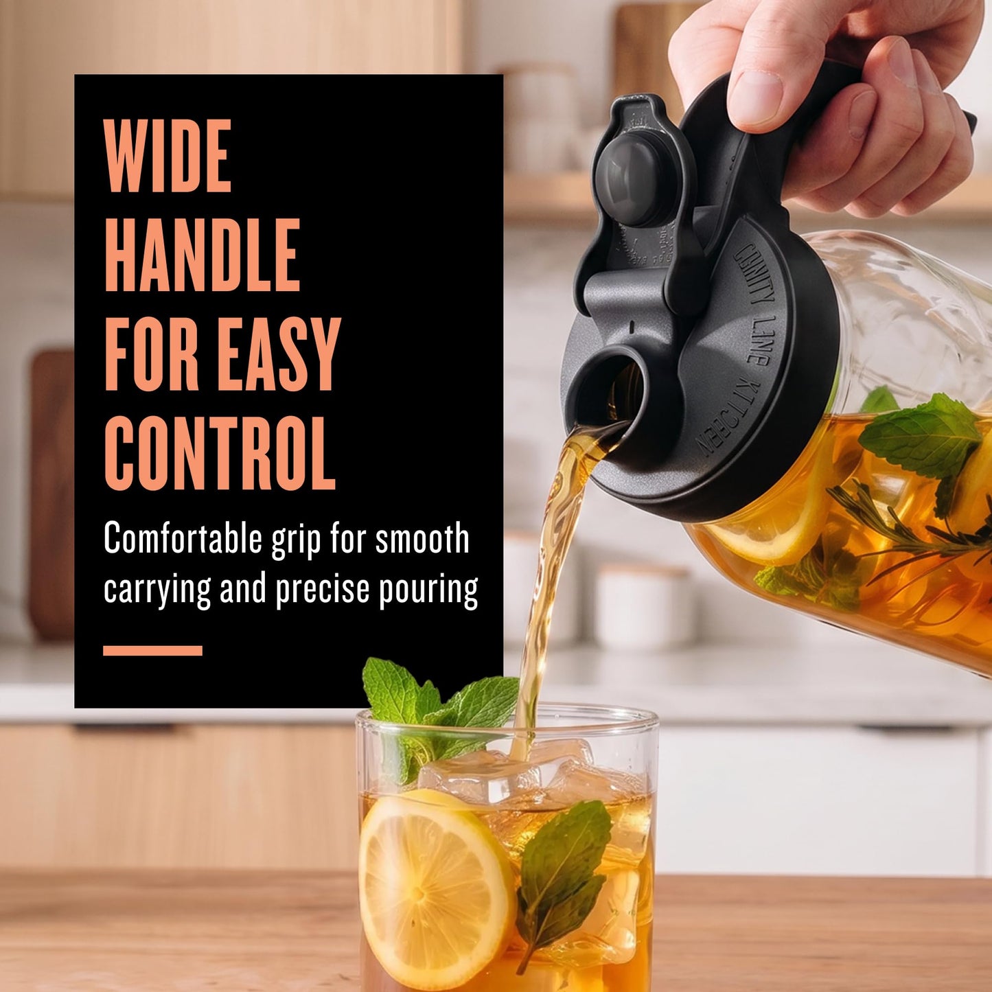 County Line Kitchen Wide Mouth Mason Jar Pour Spout Lid - Flip Cap Drinking/Canning Lids - Handle & Airtight Leak-Proof Seal - Accessories for Pitcher - Fits 32 oz & 64 oz, Sage - 1 Pack