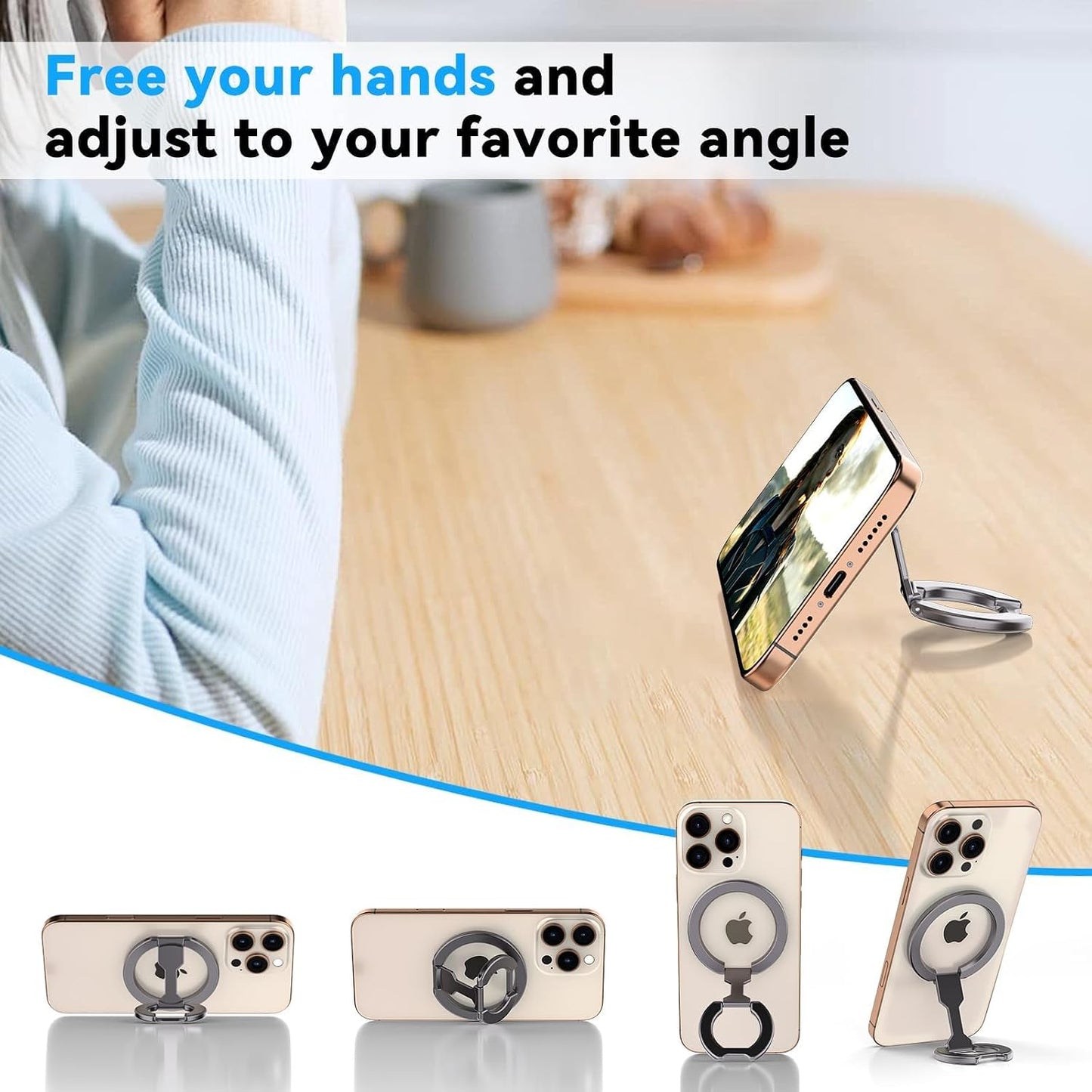 ALAFLY 17/16/15/14/13 Magnetic Ring Holder for MagSafe Dual-Sided, Removable Phone Finger Grip Holder Adjustable