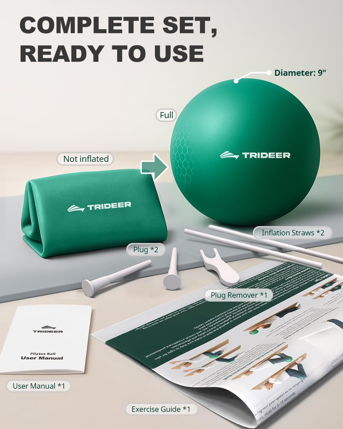 Trideer Exercise Balls Physical Therapy, 9 Inch Pilates Ball Between Knees for Physical Therapy, Mini Exercise Ball - Yoga Ball, Small Workout Balls for Core Strength and Back Support