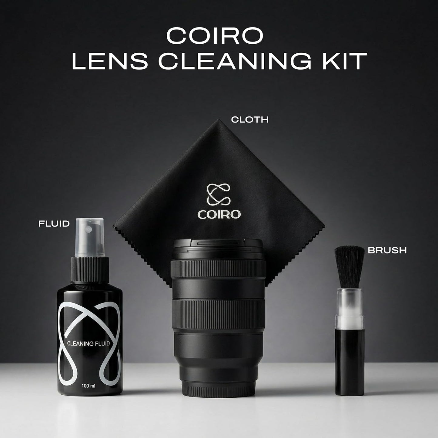 C Coiro 3in 1 100ml, Camera Lens Cleaning Kit Lens Cleaner Spray Soft Brush & Microfiber Cloth DSLR, Mirrorless Camera