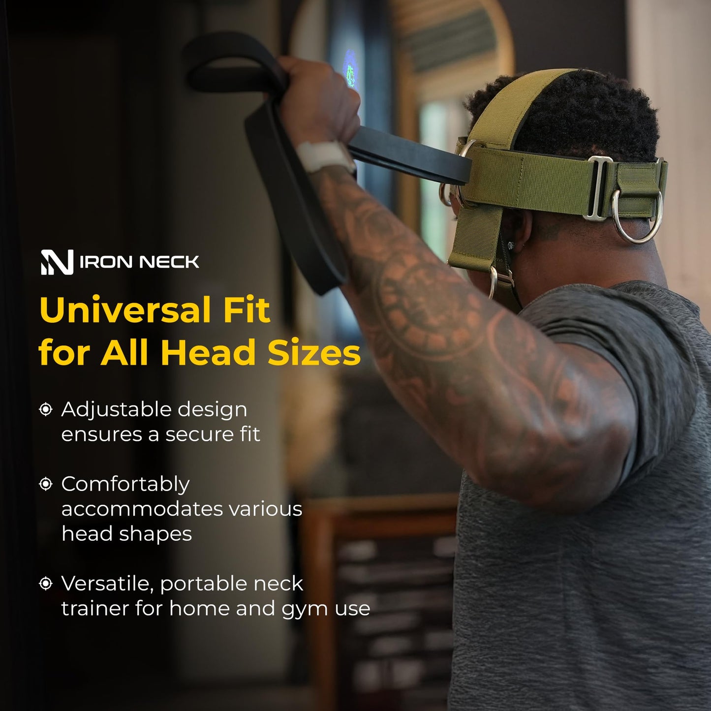 Iron Neck Neck Trainer, Exerciser, & Strengthener with Adjustable Head and Chin Strap - Portable Head Harness for Weight Lifting, Home, & Gym Use - Exercise & Workout Equipment (Alpha, Green)