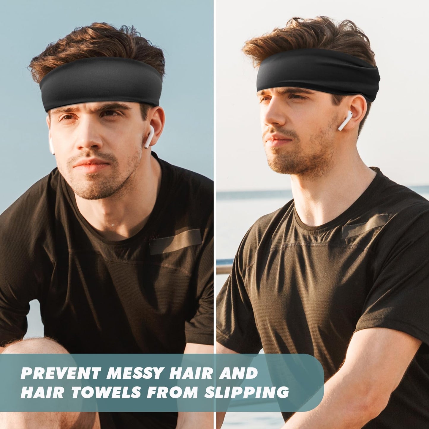 Workout Headbands for Men, 5 Pack Mens Running Headband Stretchy Sweatband Sports Headband for Cycling, Basketball, Yoga, Fitness Workout Unisex Hairband