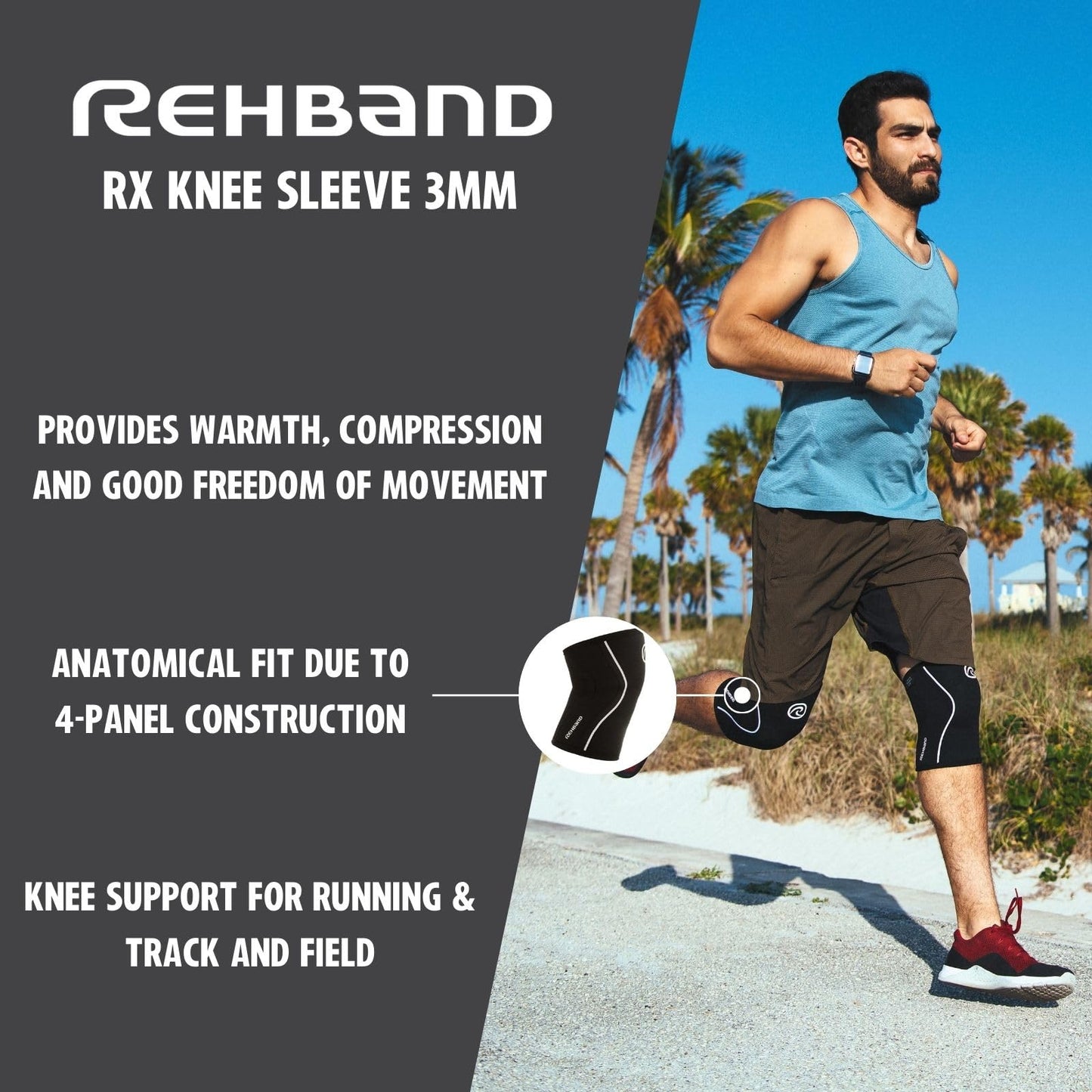Rehband Knee Sleeve 3mm Neoprene, Lightweight Knee Brace for Endurance and Ball Sports, Unisex Compression Starter Knee-Sleeves, Breathable Running Knee Support, Colour:Black/Red - 1 Pair, Size:Large