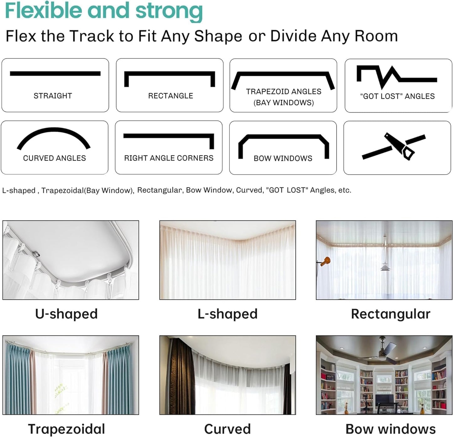 Room Divider Curtains Flexible Ceiling Tracks set Curtain track Ceiling Mount Blackout Curtain for Living Room Bedroom Ceiling Curtain Rod Privacy Dividers Panel W180xH108 Light Grey Drape&Black rail