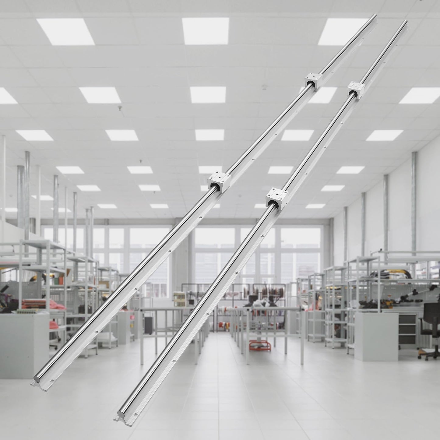 VEVOR Linear Rail, 2 PCS SBR 20-2200mm, Linear Guideway Rail, and 4 PCS SBR20UU Square Type Carriage Bearing Blocks, Linear Guide Rails for Automated Machines Equipments and DIY CNC Routers