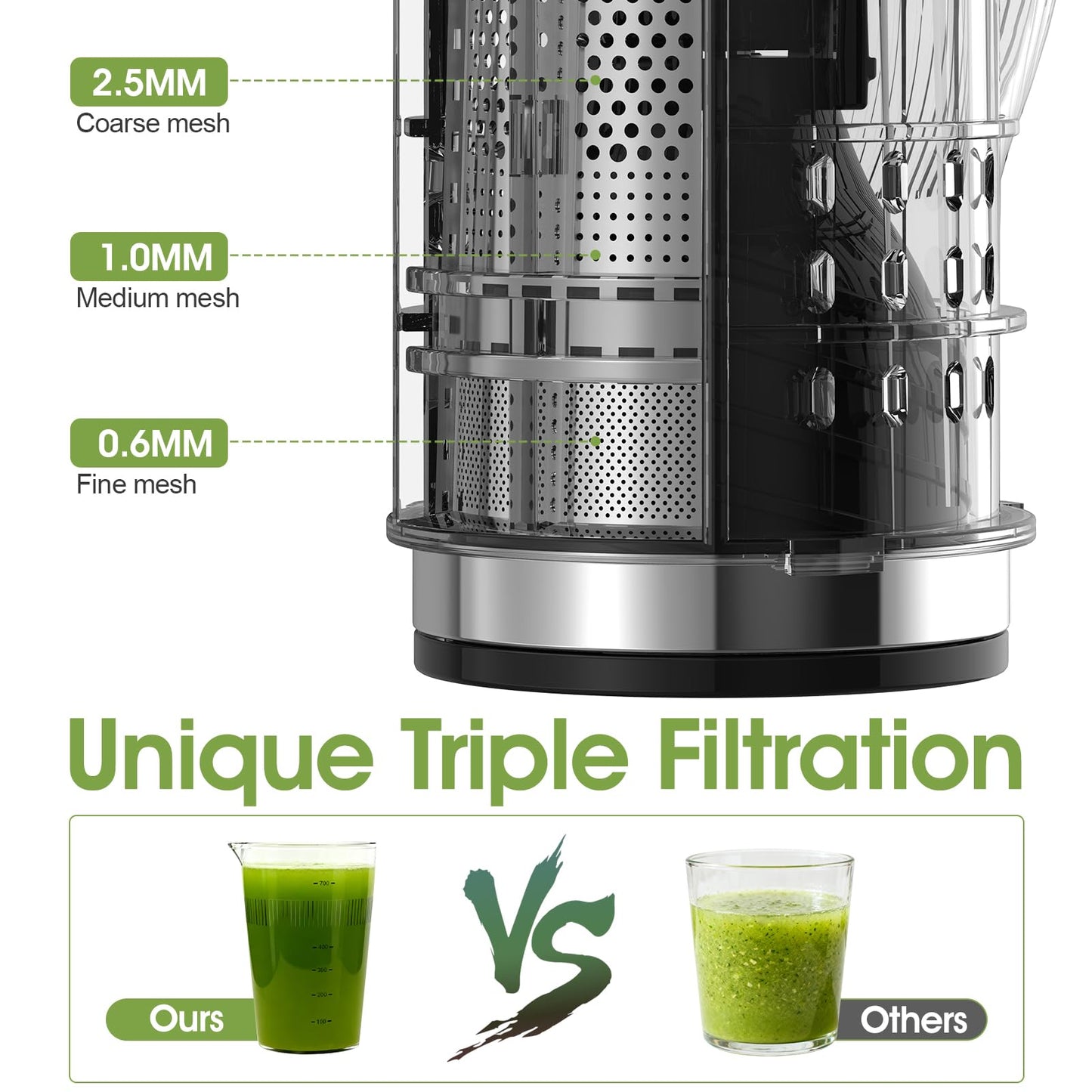 IWODTECH Cold Press Juicer,Stainless Steel Material,Juicer Machines with 5.0Inch Wide Feed Chute,Slow Masticating Juicer for Vegetables and Fruits with High Juice Yield,Large Auger,Easy to Clean