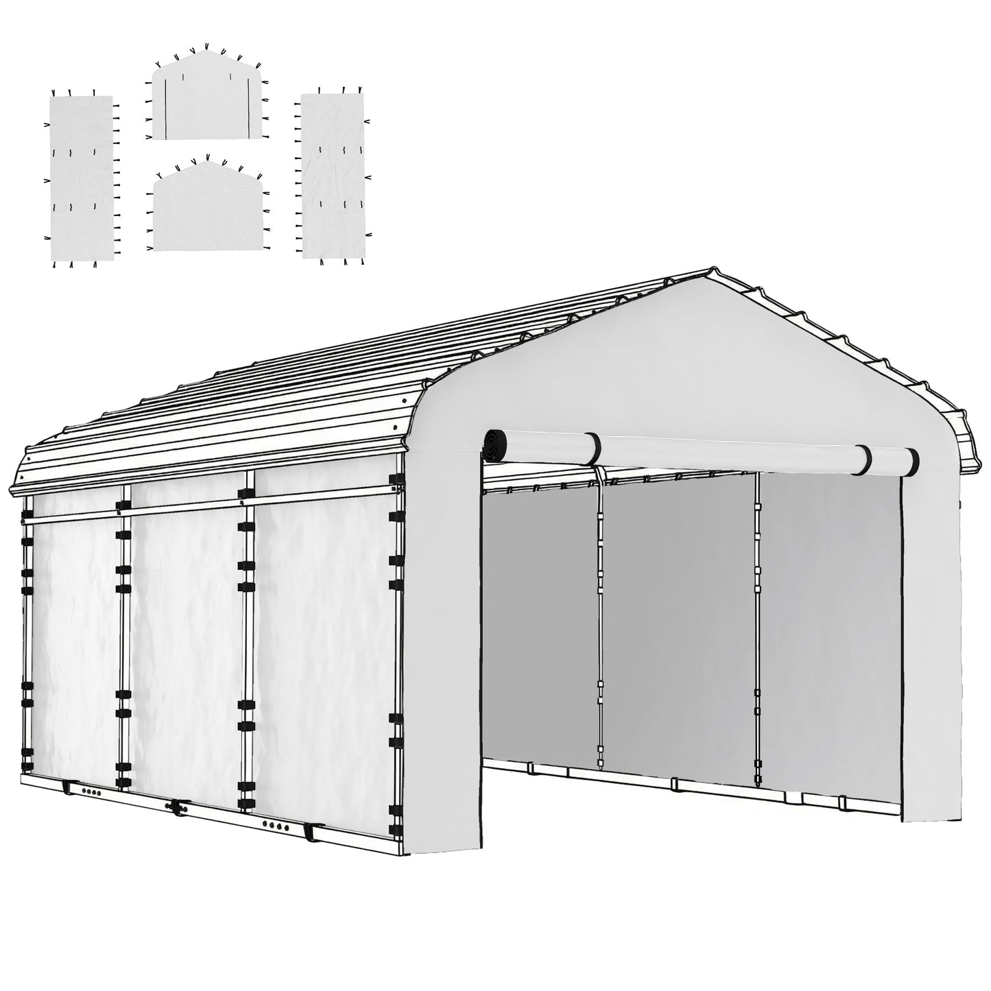 Outsunny Carport Replacement Sidewall Panels Set of 4 for 12' x 20' Carports, UPF50+ Waterproof PE Tarp Replacement Side Wall Cover with Zipper Door, Top Cover and Frame Not Included, White