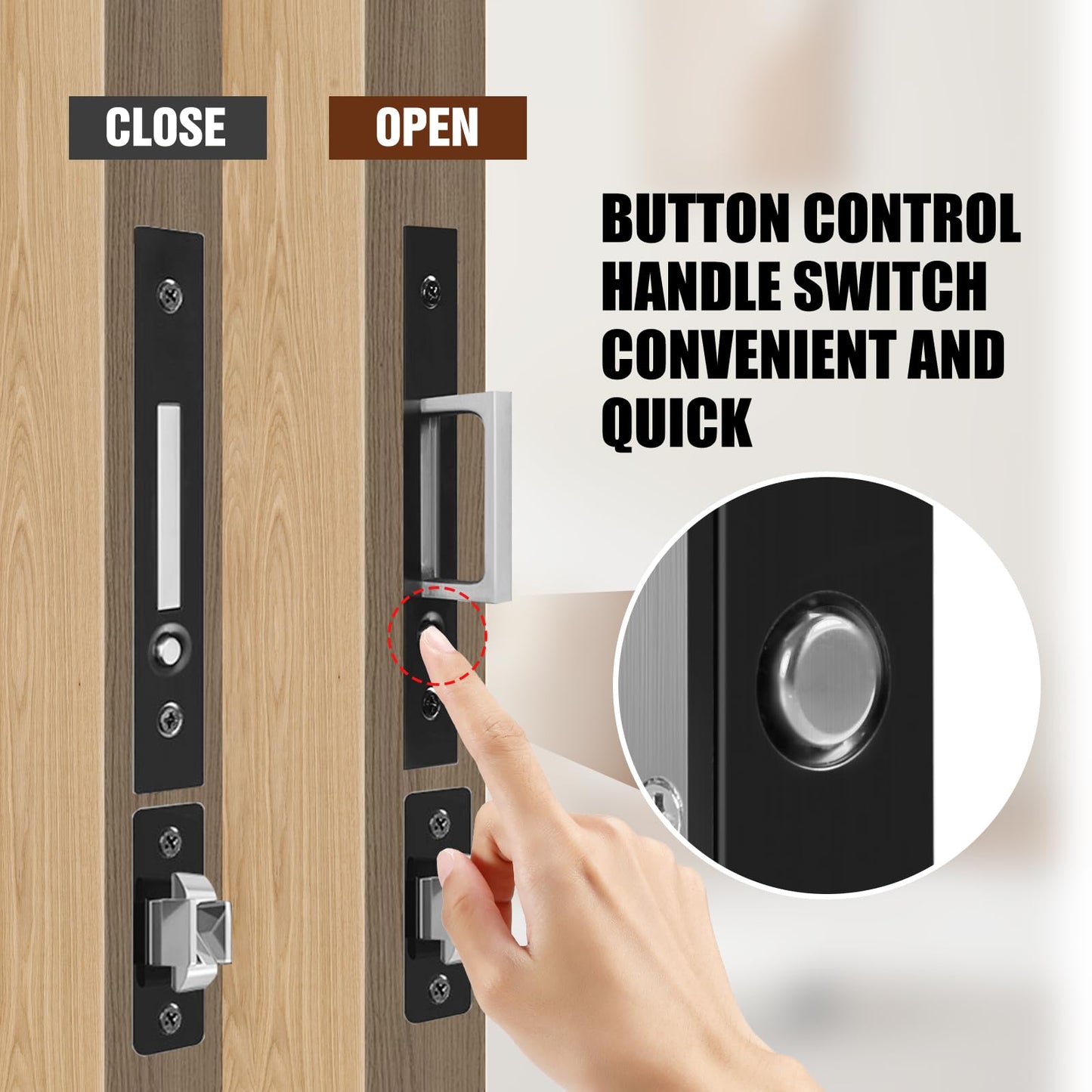 Lipshome Pocket Door Locks, Edge pulls, Hidden Handles, Pocket Door Hardware, Sliding Door Locks, Sliding Door Hardware (Black, 7.8"*1.5"-keyless)