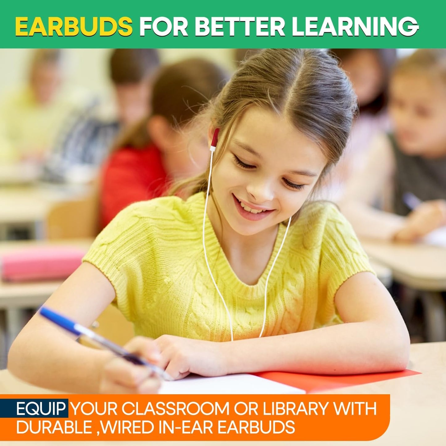 Gaosen 50 Pack 3.5 mm PC(GS01, 50 Bulk Kids Earbuds for School Classroom, Multi Colored Student Wired Headphones