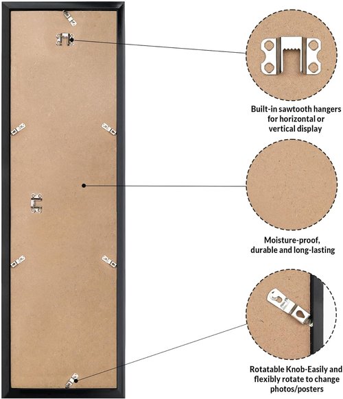 LaVie Home 8x24 Picture Frame - Classic Black Wall Display Frame with HD Plexiglass | Vertical & Horizontal Use