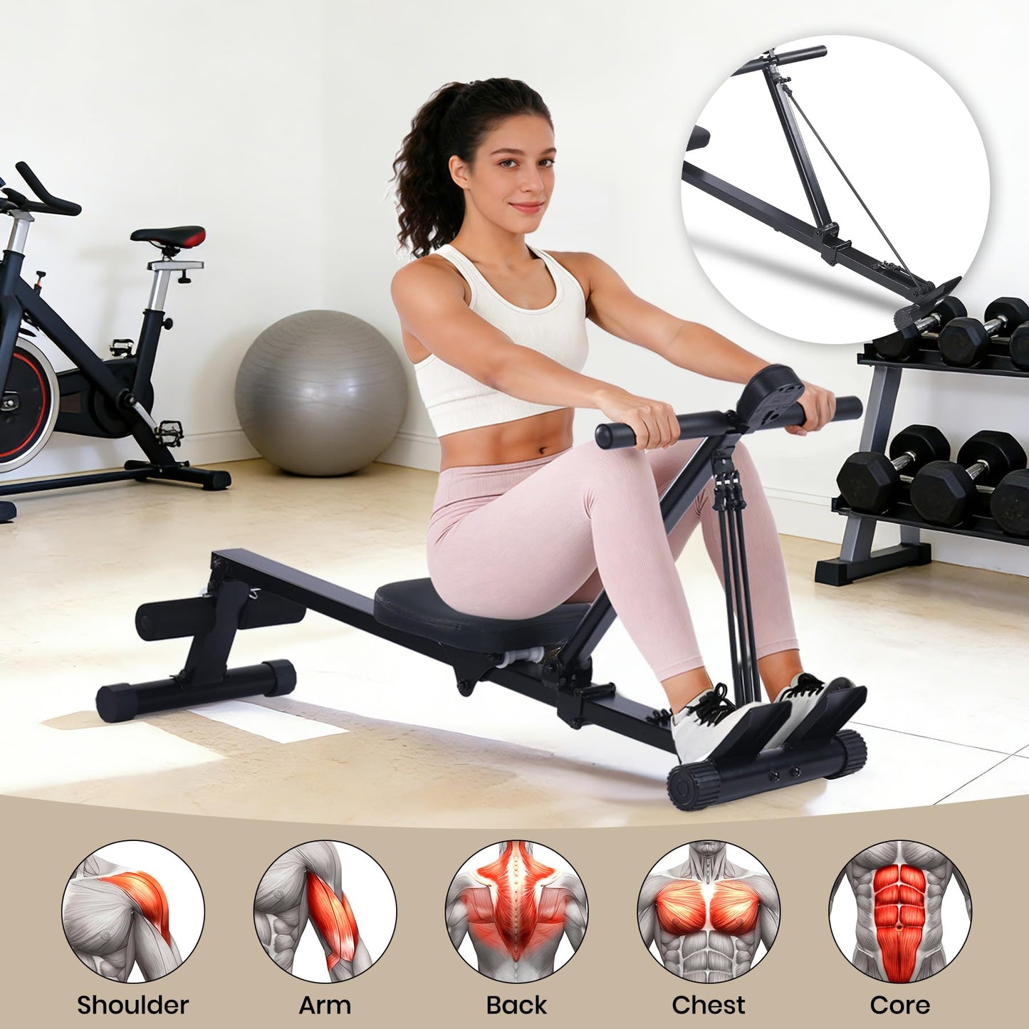Garvee Rowing Machine for Home Use, Compact Rower Machine with LCD Display, 276 LB Capacity Heavy Duty Home Gym Equipment, Space-Saving Design, Perfect for Full Body Workout, Black