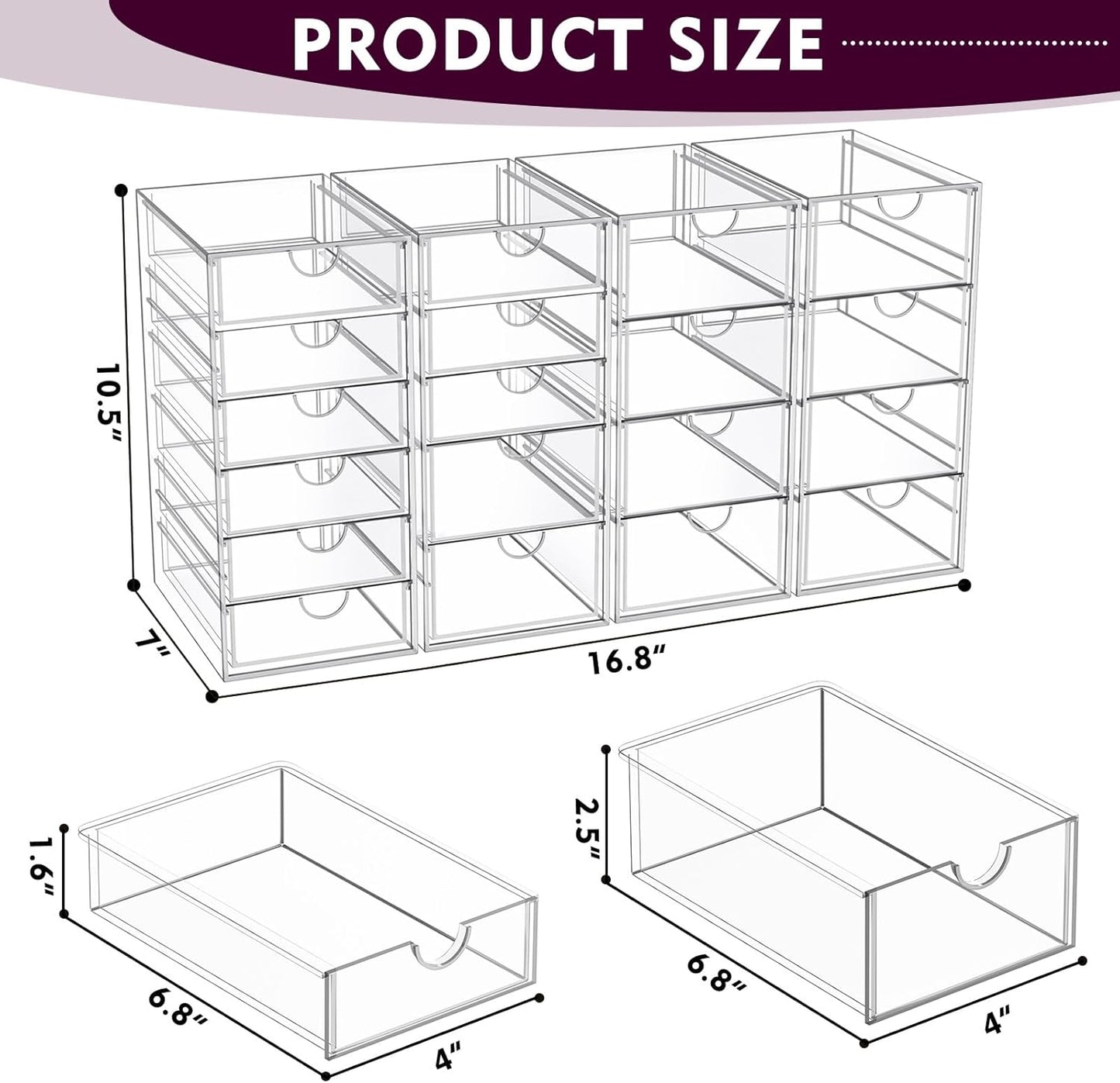 YFXCVSL Acrylic Makeup Organizer - 19 Drawer Clear Storage for Cosmetics & Beauty Supplies | Ideal for Vanity & Desk