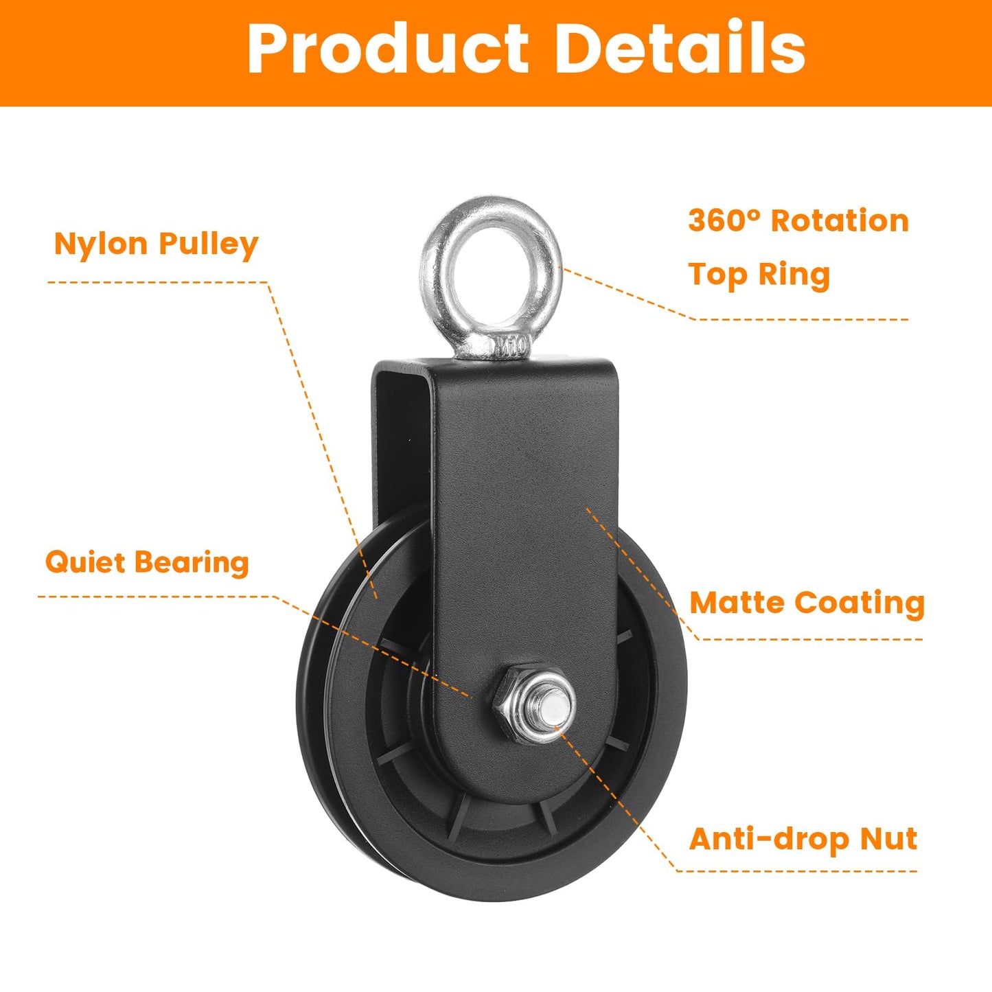 Kegeeei 4 Pack Silent Cable Pulley Wheels – 90mm Heavy Duty Gym Pulley System with 360° Rotation, Stainless Steel Bearings & Detachable Design for DIY LAT Pull Down, Home Gym Equipment & Replacement