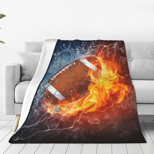 American Football Blanket 3D Print Throw Blanket White Ball in Fire and Water Soft Blankets Baseball Gifts for Kids Boys All Season Couch Bed Sofa Home Decor (American Football,60"×50")