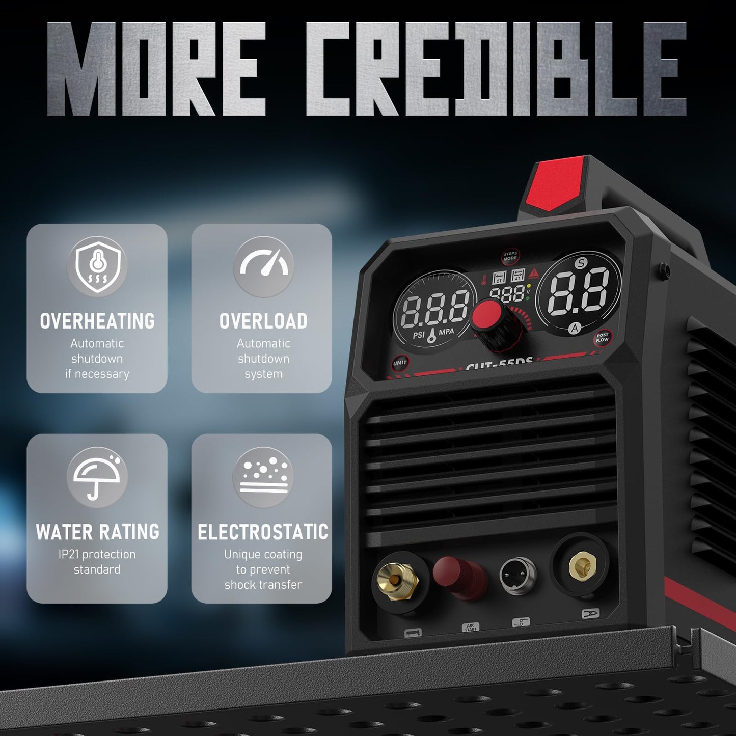 YESWELDER CUT-55DS Plasma Cutter, 55Amp Non-Touch Pilot Arc Air Power, Large Digital Display 110/220V Dual Voltage IGBT Inverter Plasma Cutting Machine with ETL Approved