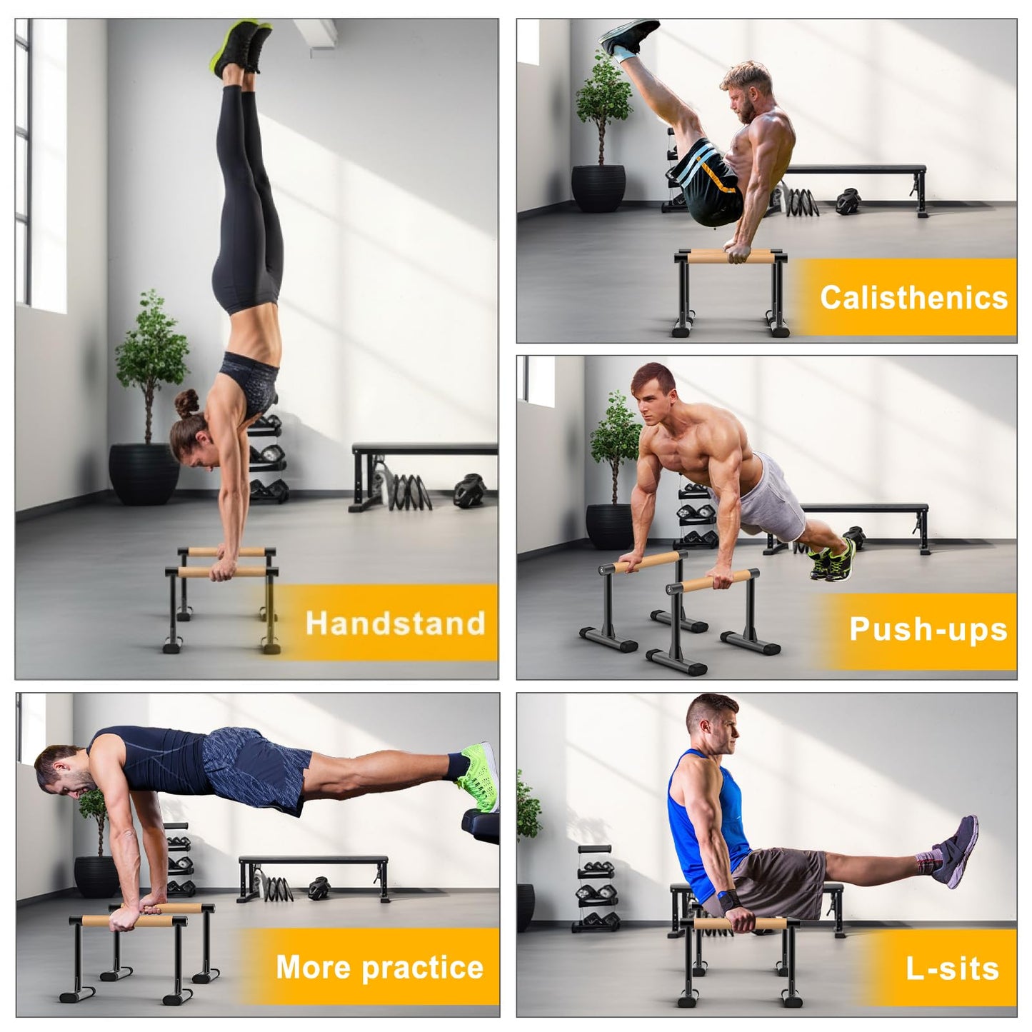 Kipika Parallette Bars for Calisthenics - Push Up & Dip Bar with Wood Handles, Rock-Free Support for Handstand, L-Sit & Home Strength Training, 600LB Capacity, 12" Height (Wood)
