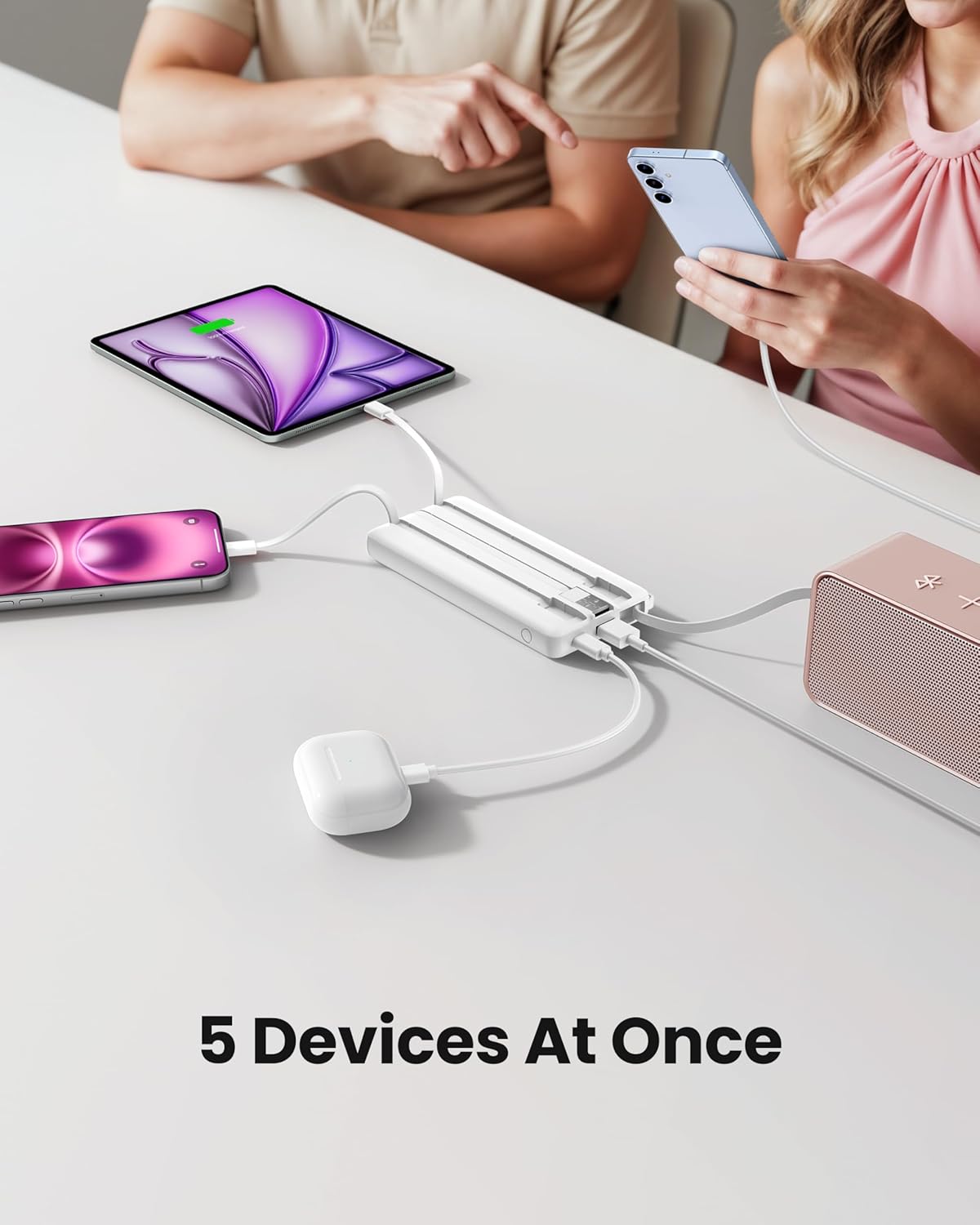 Coowisty 10000mAh Pack 5 2 Portable Power Bank, Slim Portable Charger with Built-in Cables, External Battery Outputs