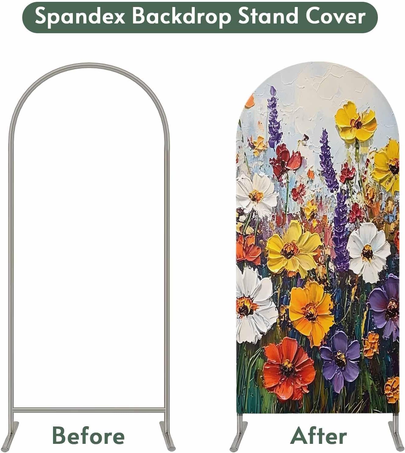 Jnbasdffb 6.6 Vintage Wildflowers Wedding Arch Cover, Stretchy Spandex Arch Backdrop Stand Covers FT, Oil Painted