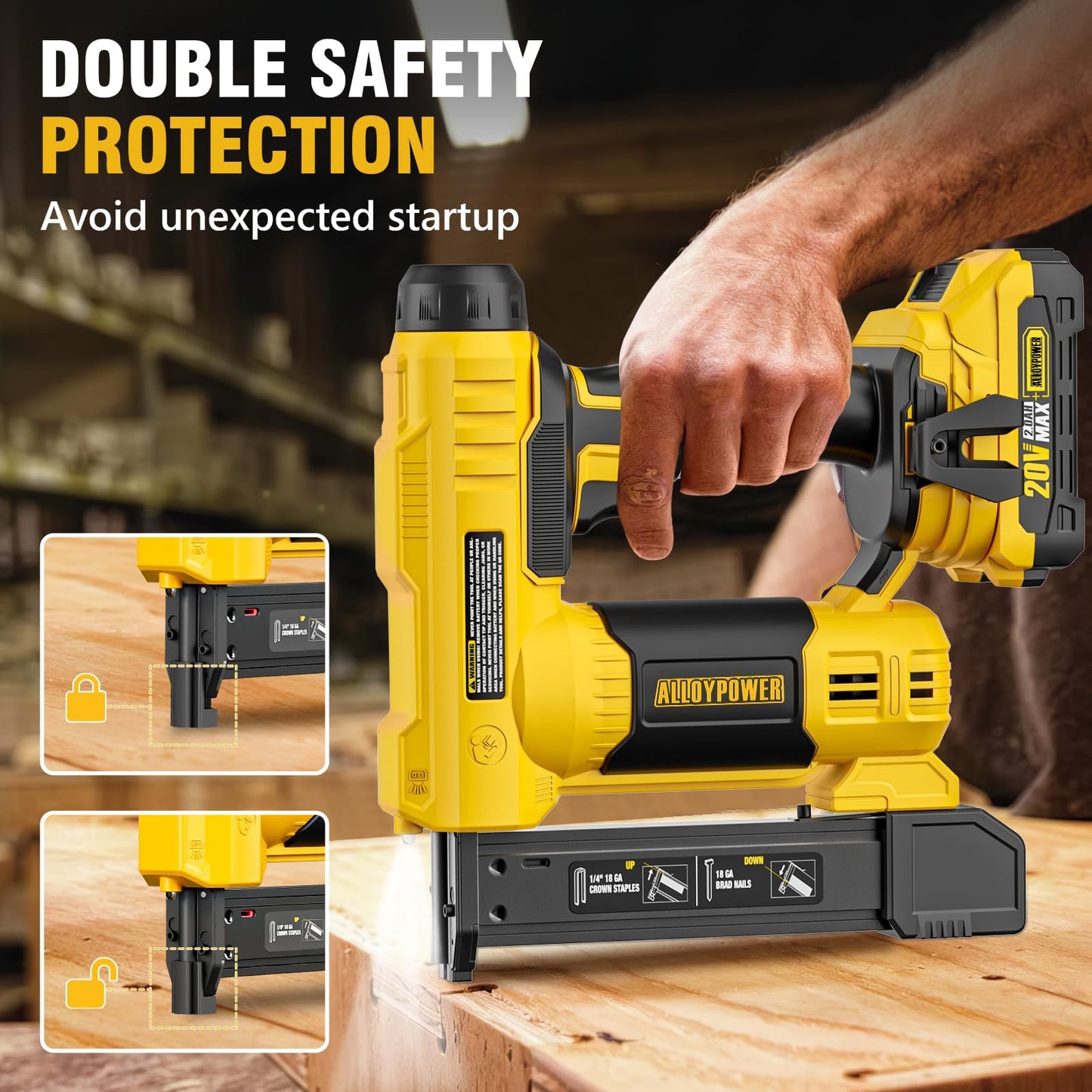 ALLOYPOWER 2 in 1 Cordless Brad Nailer/Electric Stapler with 2.0Ah Battery and Charger,1000pcs Nails and 500pcs Staples Included for Home Improvement & Woodworking
