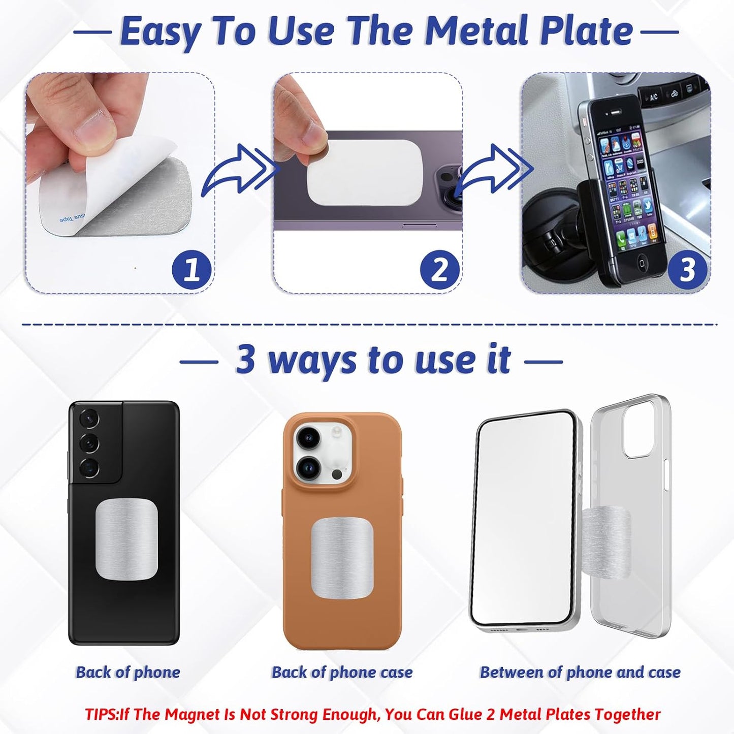 Bewudy 30 Set (5 3.8CM) Self-Adhesive Metal Plates, Replacement for Phone Case, Car, Square Plates, Adhesive Base