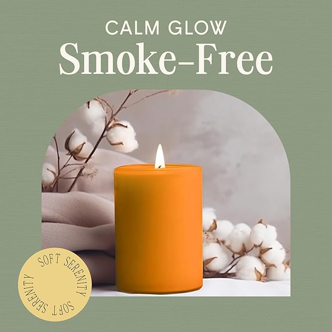 Mister Candle Dripless Unscented Orange Pillar Candles, Set of 3 Hand Poured Solid Color Non-Scented Candles for Home Decor, Premium Wax, 60 Hr Burn Time - 3x4 Inch, Orange