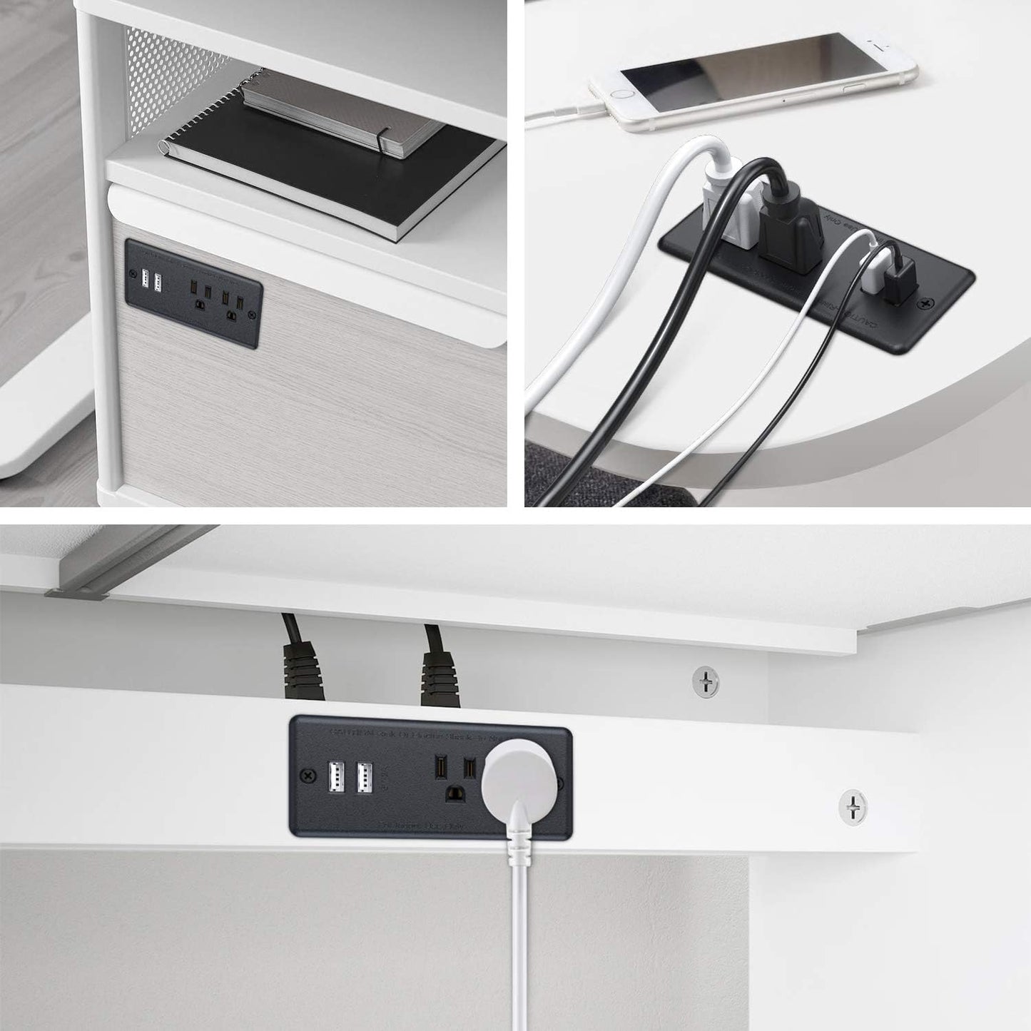 Jgstkcity 2 Grommet 9.85ft Recessed Power Strip with USB,Flat Plug Ultra Thin Extension Cord,Furniture Desktop Charging