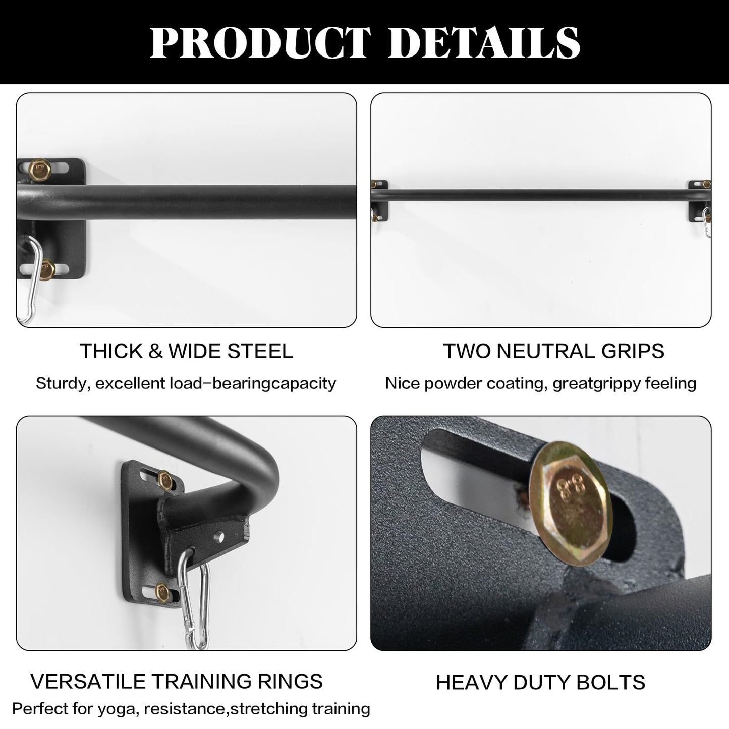 ANOSWXG Wall Mounted Pull Up Bar, Door Frame Pull Up Bar for Home Gym, Professional Drill-Required Chin Up Bar for Secure Pullups Training | Pull-Up Bars for Men