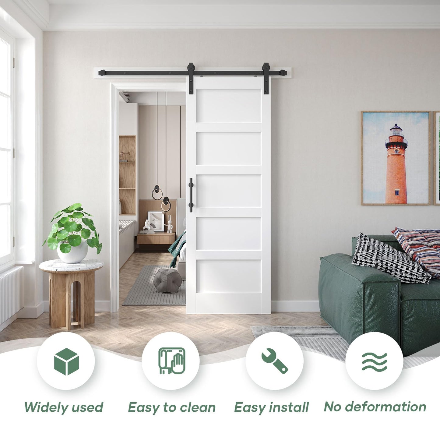 Fredbeck 32inx80in White Barn Door and 5.5FT Sliding Barn Door Hardware Kit Included,Solid,MDF, PVC Surface,DIY Assembly,5-Panel,Fit 29in-31in Opening