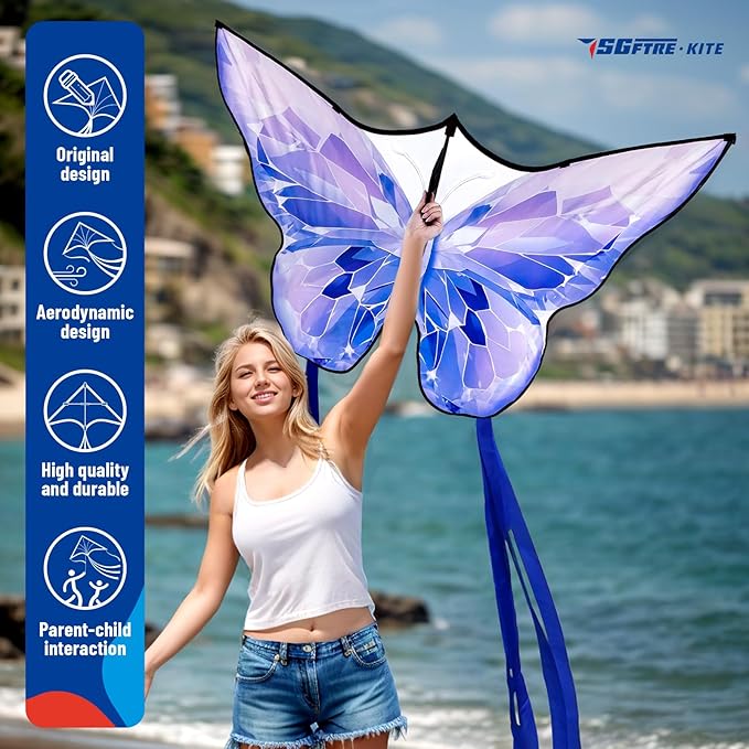 Golden Butterfly Design Kites ，Outdoor Work Colorful Kite Long Tails，Easy to Fly ，Outdoor Flying Toys for Adult and Kids Surf with Handle