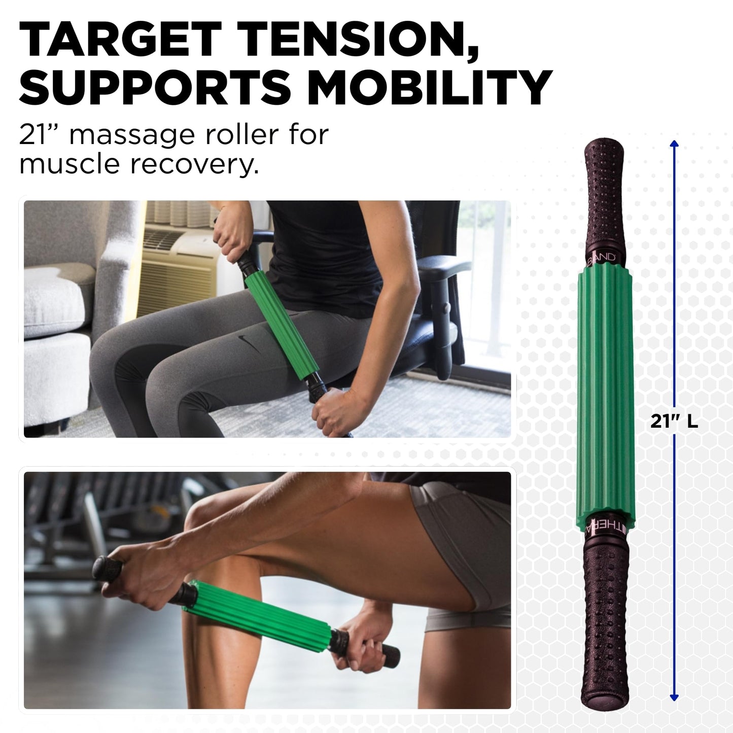 Theraband 13076 Muscle Roller Stick for Self-Myofascial Release, Deep Tissue Massage Rolling Pin, Trigger Point Release and Muscle Soreness, Old Version, One Size