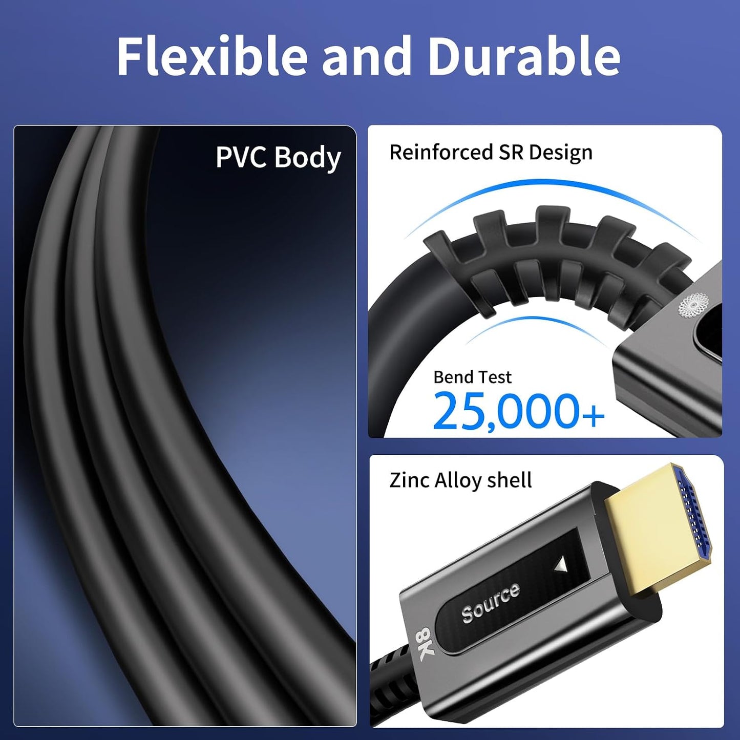 25 ft,8K 2.1 Cord,48Gbps,8K@60Hz 4K@120Hz, HDR10 Dolby PS4/PS5, Fiber Optic HDMI Cable Long HDMI Cable,Ultra High Speed