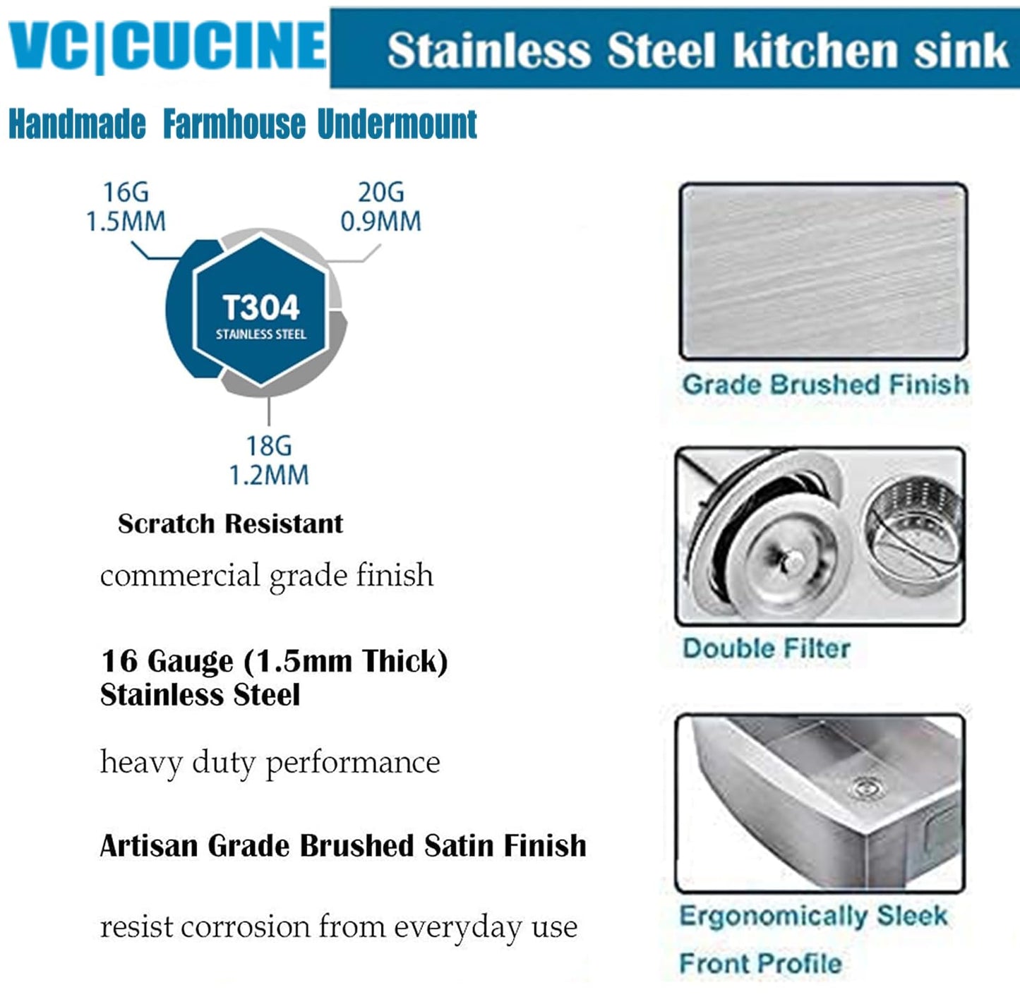 VCCUCINE Farmhouse Sink, 30x22 Inch Stainless Steel Farmhouse Kitchen Sink, Undermount Drop in Single Bowl Basin Apron Sink, Brushed Nickel Farm Sink With Strainer