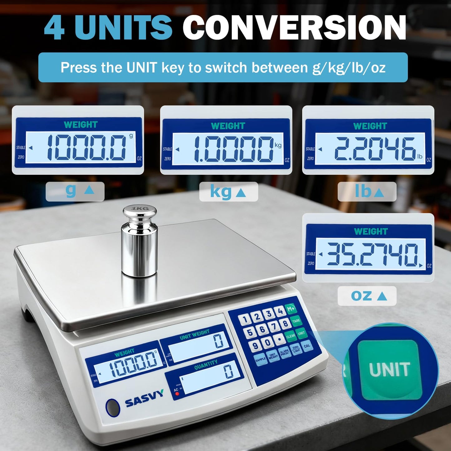 SASVY Counting Scale (66lb/30kg, 0.1g) lb/oz/kg/g Industrial Digital Inventory Scale with Battery for Small Parts, Coins, Pieces, Tickets