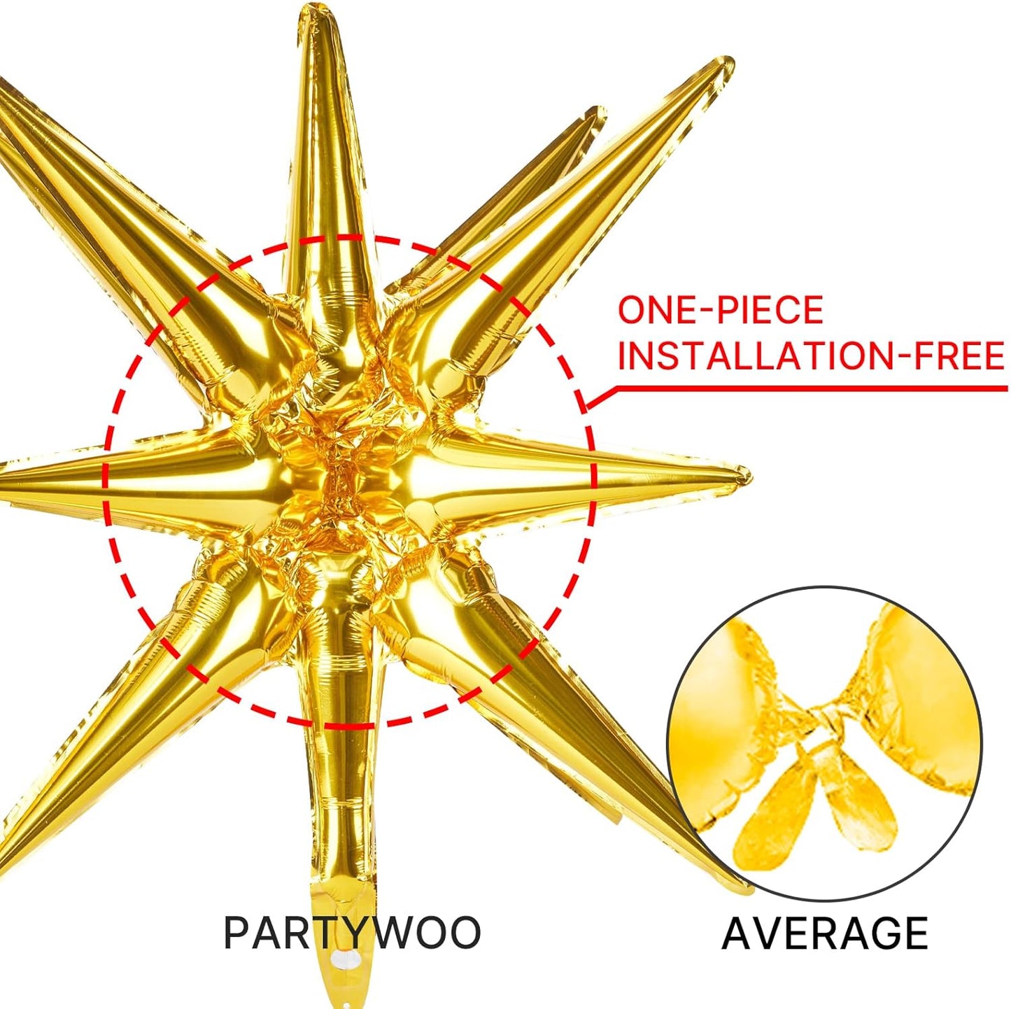 PartyWoo Metallic Gold Star Foil Balloons - 6 Different Sizes | 22-Inch Mylar Balloons for Celebrations