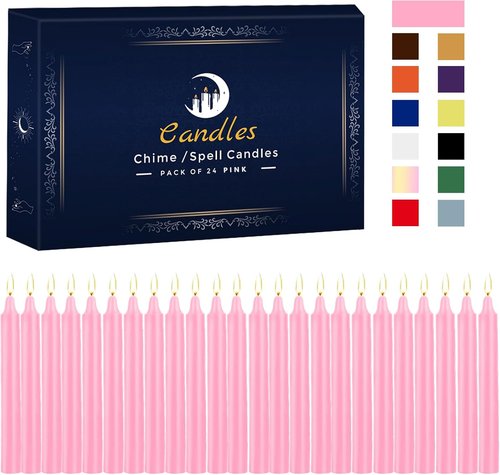 Kunrsug 24 Pack Pink Spell Chime Candles - Premium Mini Unscented Taper Candles for Rituals & Meditation - 4 Inch Tall