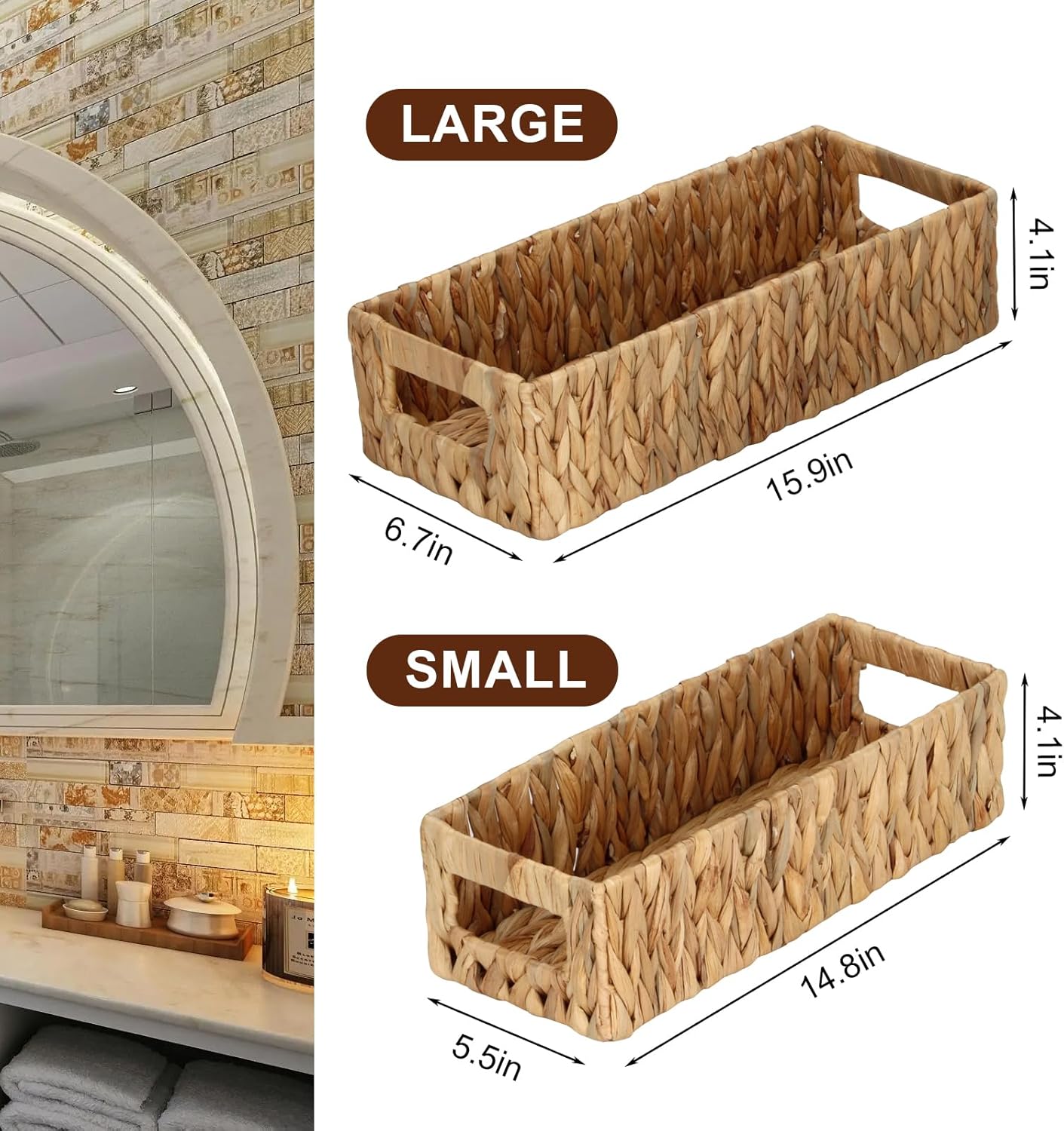 Regine Switzerland Wicker Storage Basket - Stylish Water Hyacinth Organizer for Bathroom & Pantry | 2 Pack