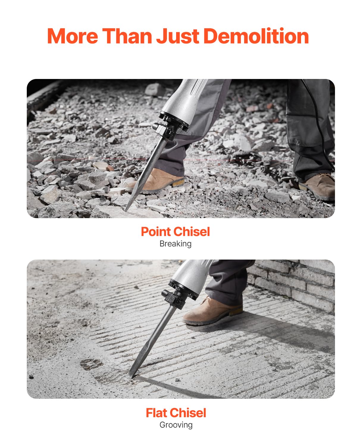 VEVOR Demolition Jack Hammer, MAX 2200W Electric Jackhammer Heavy Duty, 1350 BPM Concrete Breaker 2pcs Chisels Bit Chipping W/Case