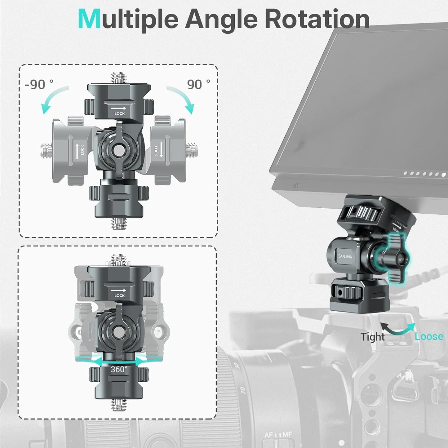 Leaplumin Holder,1/4" 5" 7" 360 &180 Field Monitor Mount Monitor Screw for & Field Monitor Mount Support Swivel Tilt