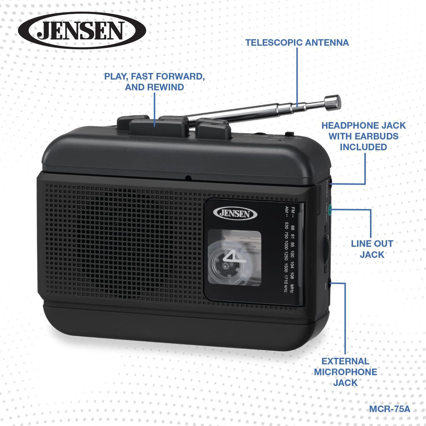 Jensen Cassette Personal Player/Recorder with AM/FM Radio