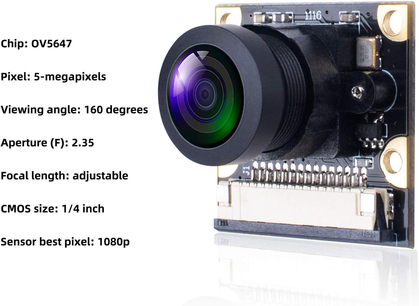 Smraza 5 1080p OV5647 4 3 3 2 Camera Module Megapixels Sensor, Adjustable Focus Wide Angle Fish-Eye Lens Webcam