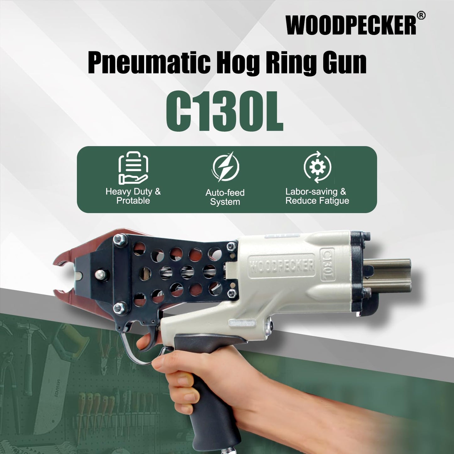 Woodpecker C130L 11 Gauge Pneumatic Heavy Duty Hog Ring Plier with 304 Stainless C50 Hog Ring Staples 1600PCS