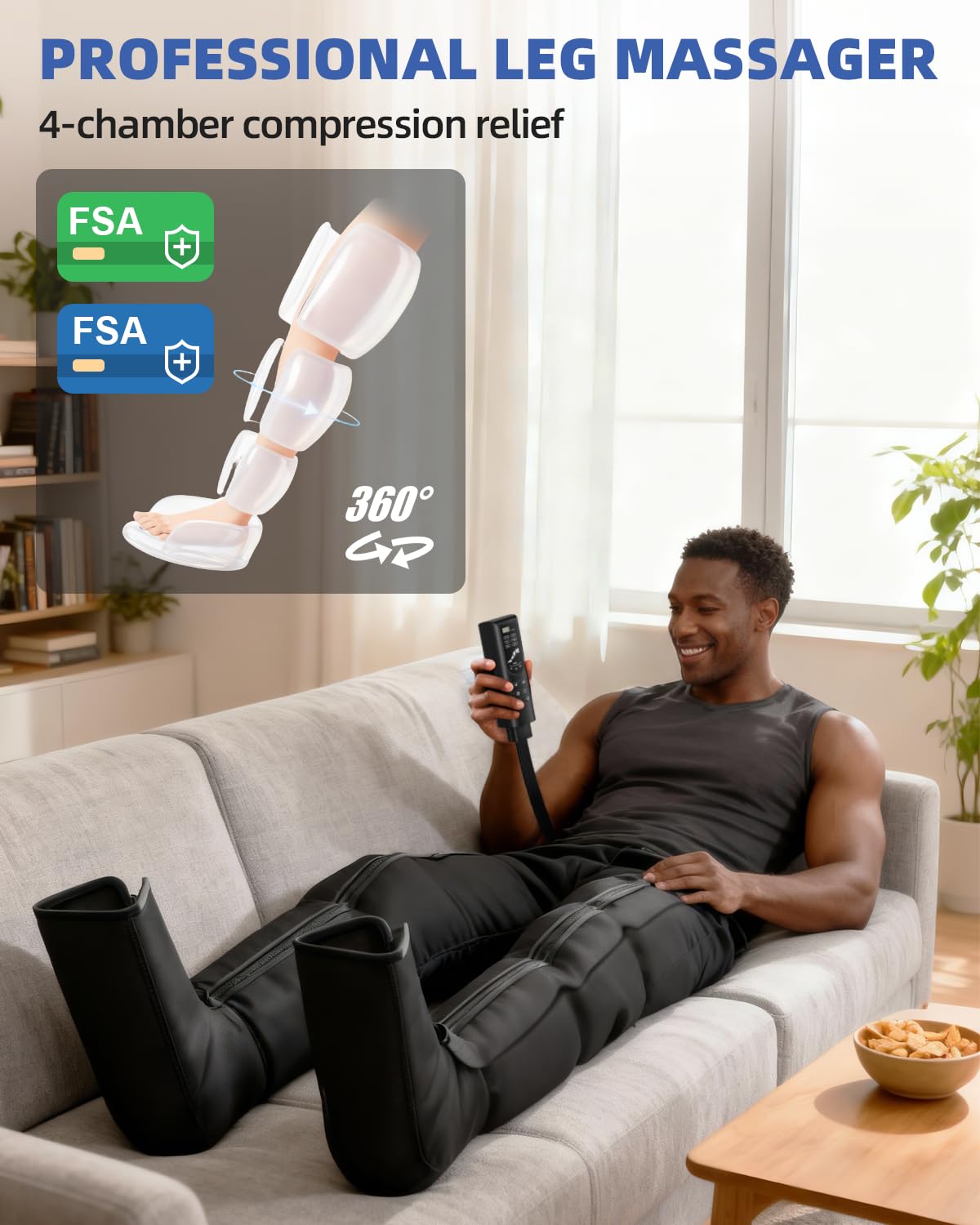 Feelvane Leg Compression Massager Recovery System - Full-Leg Compression Boots with 8 Intensity 6 Modes for Circulation & Muscle Relief, Fast Recovery for Athletes, Gifts for Men & Women, Black Medium