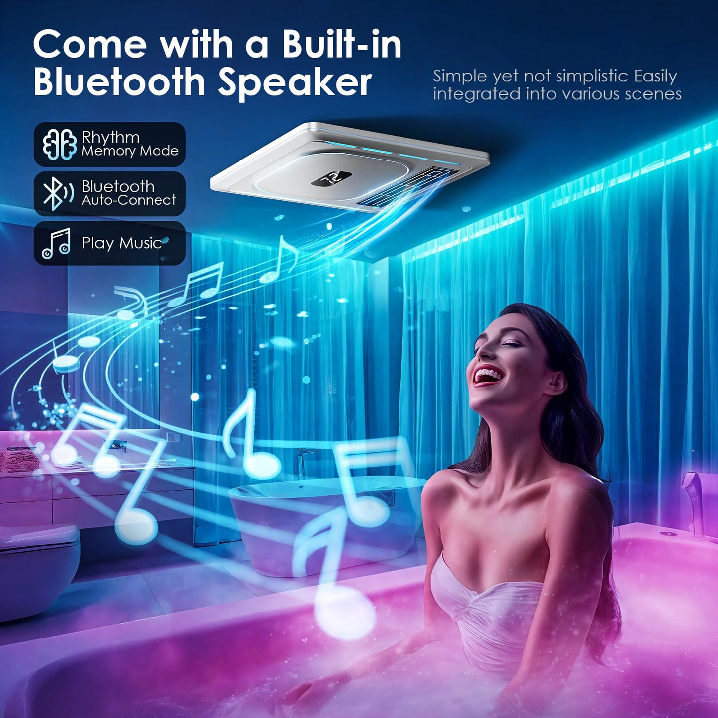 BSEED Bathroom Exhaust Fan with Bluetooth Speaker & Heater, 1800W Dual-Heat, 230 CFM, 3CCT+5-Color RGB Light, Negative Ion, Wall Control