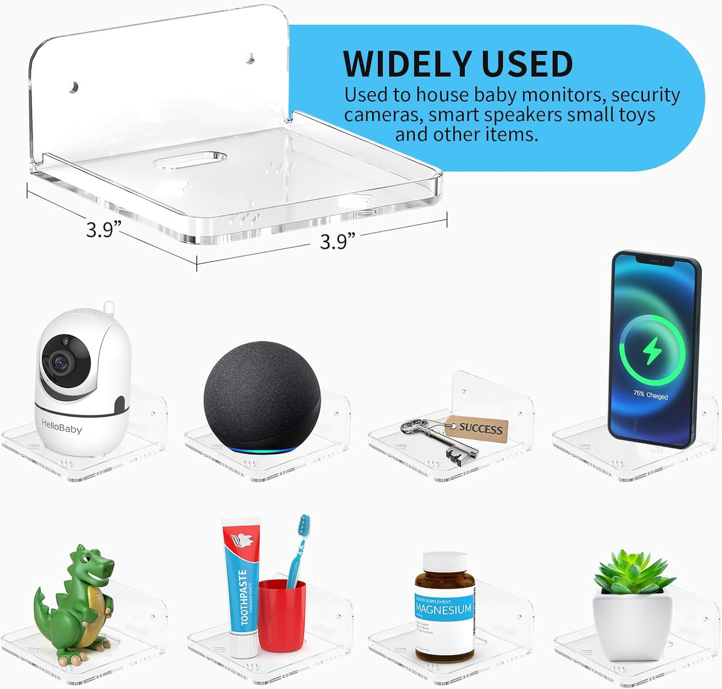 3.9 3.9 1.8 Acrylic Baby Monitor Shelf * * Shelves for Bathroom Wall Mount Shelf for Echo Dot Echo Pop Organizer