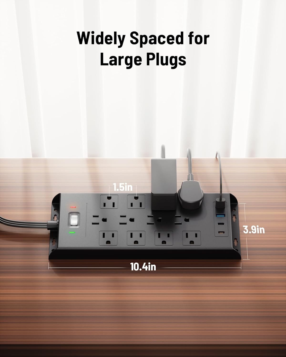 LeZone 4800J, 10Ft 12 2 2 20W Surge Protector Power Strip Long Extension Cord Flat Plug, Outlets USB C USB Ports, Wall
