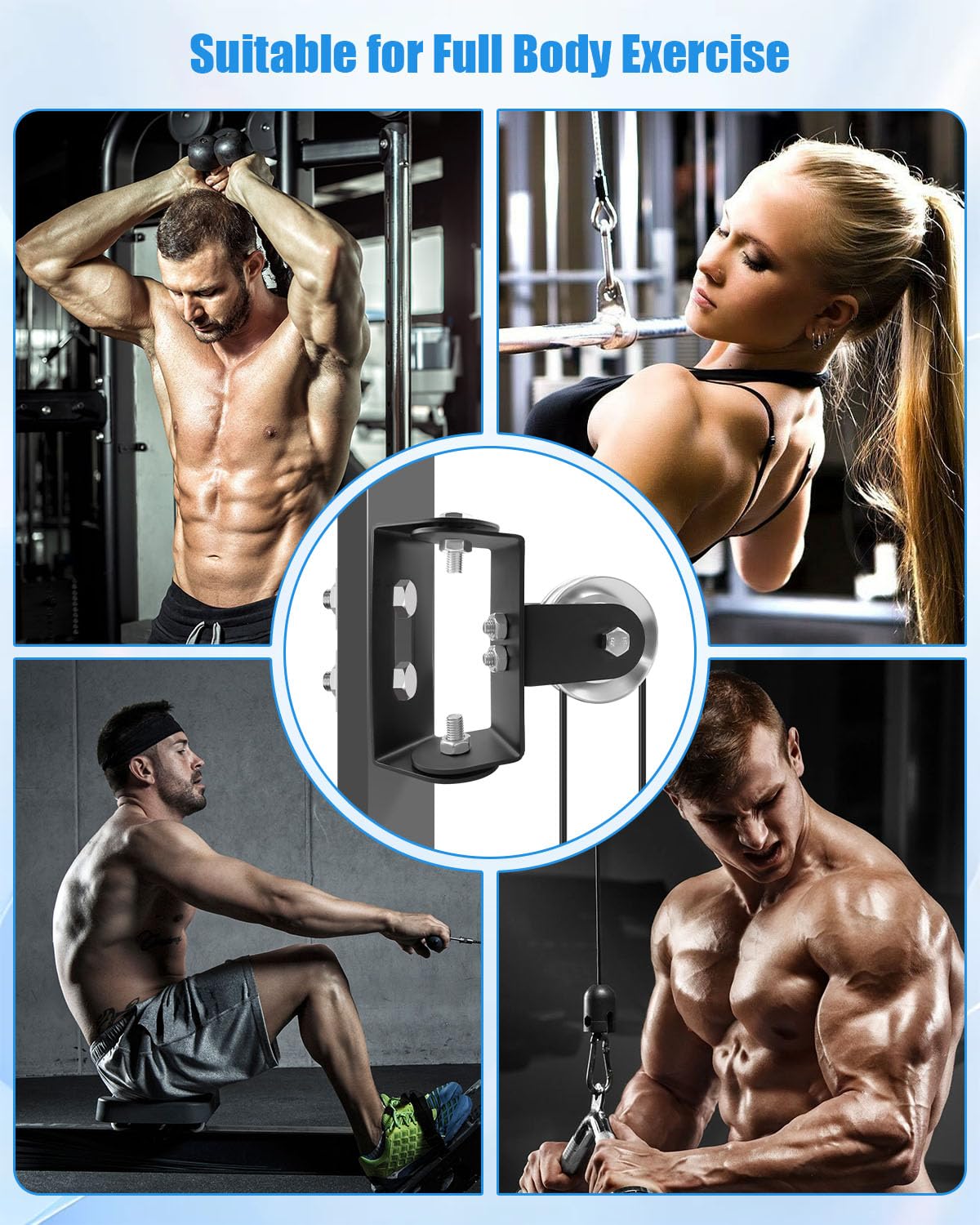 JUFZQO Upgrade Heavy-Duty Cable Pulley System Fit for Squat Racks, Gym Pulley Blocks Fits 2×2 and 3×3 Inch Power Racks, 180° Rack Mounted Swivel Pulley Fit for Home Gyms and LAT Pulley System