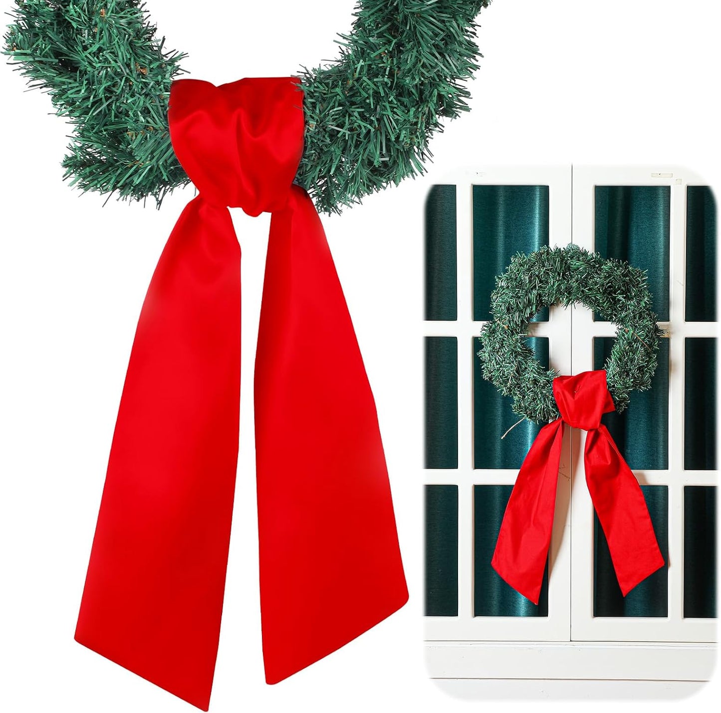 VitalCozy Wreath Sash - Embroidered Monogram Satin Ribbon for Front Door | 4.5'' X 56'' Red