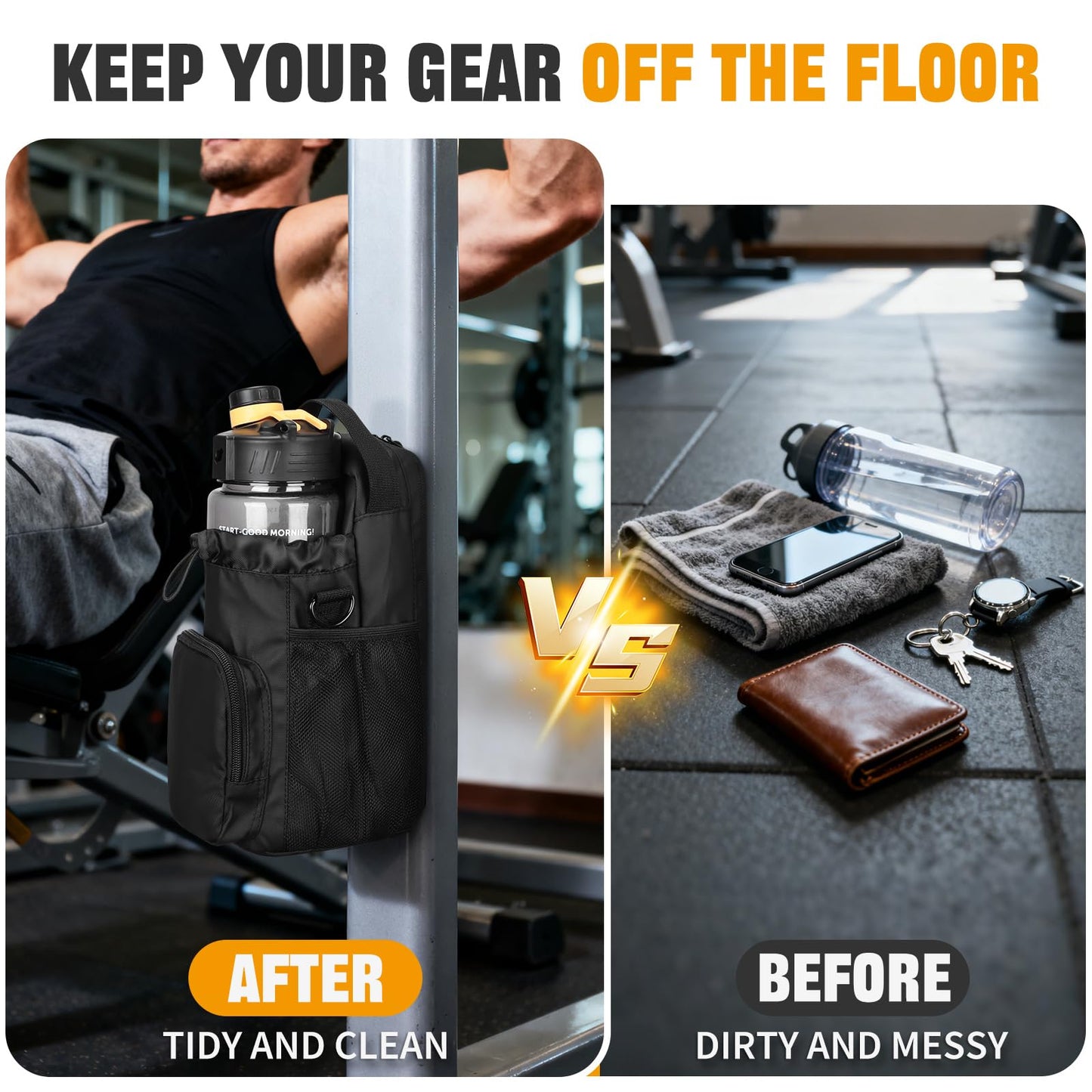 HUNTVP Magnetic Gym Bag Water Bottle Carrier Holder with Shoulder Strap & Phone Pockets, Magnetic Water Bottle Bag Pouch for Gym Fitness Essentials Accessories for Men and Women